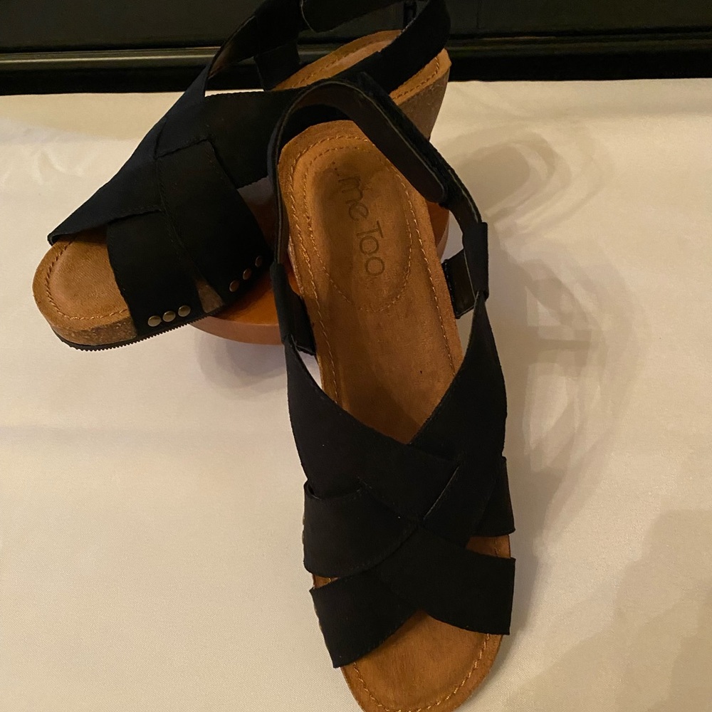 Me Too Lola Microsuede Cork Wedge Sandals Brand New with Box